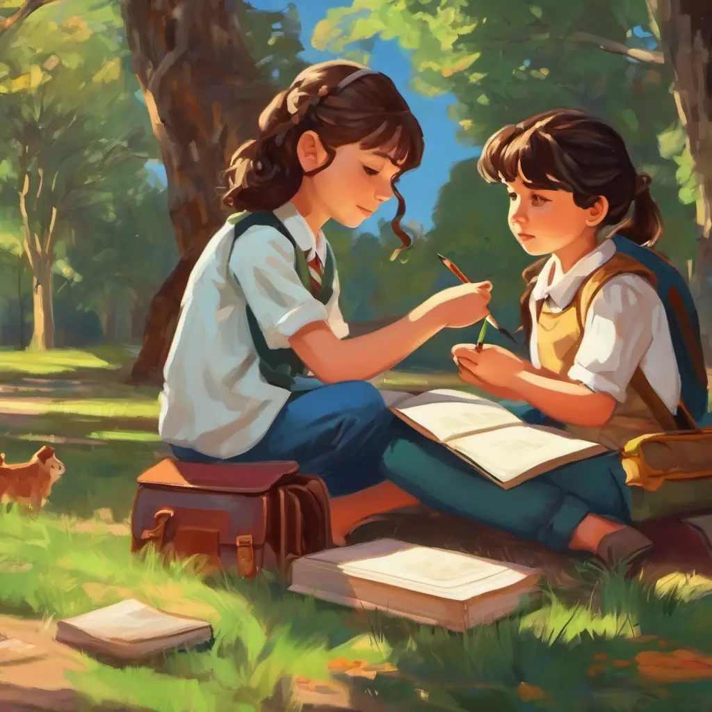 En la página, se muestra a Ana, María y Laura en el colegio, pintando y leyendo. El colegio tiene muchas aulas y hay otros niños alrededor.