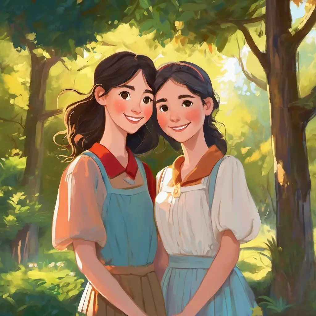 En la página, se muestra a las tres amigas abrazándose y sonriendo. Hay un dibujo de un corazón grande que representa su amistad.