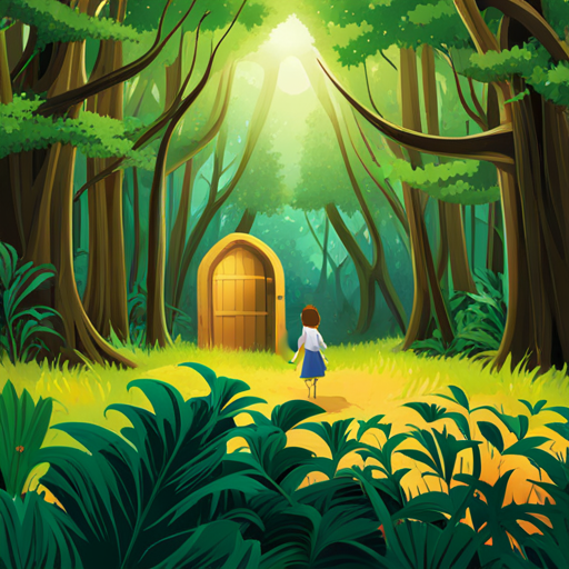 Lily discovers a hidden door in a magical forest