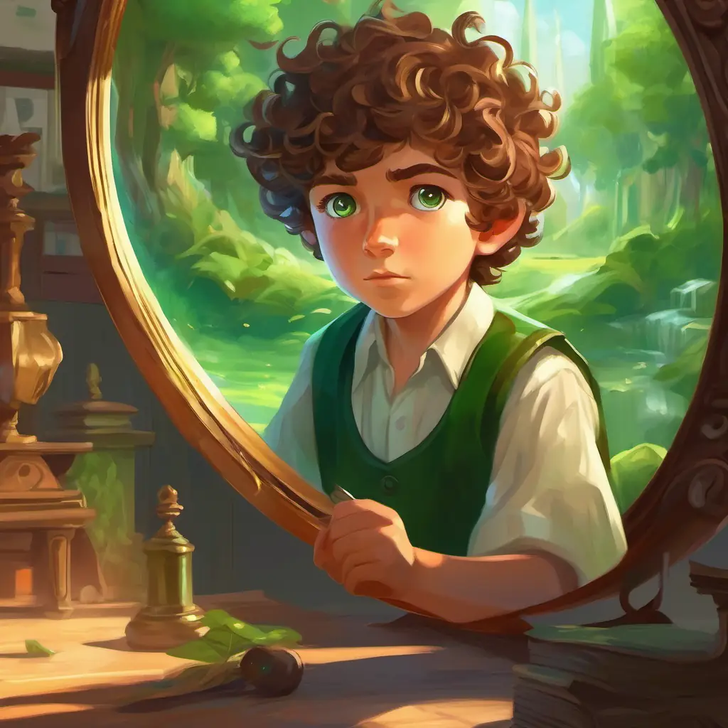 Determined boy with curly brown hair and green eyes's persistent efforts are shown by the fourth mirror's vision.