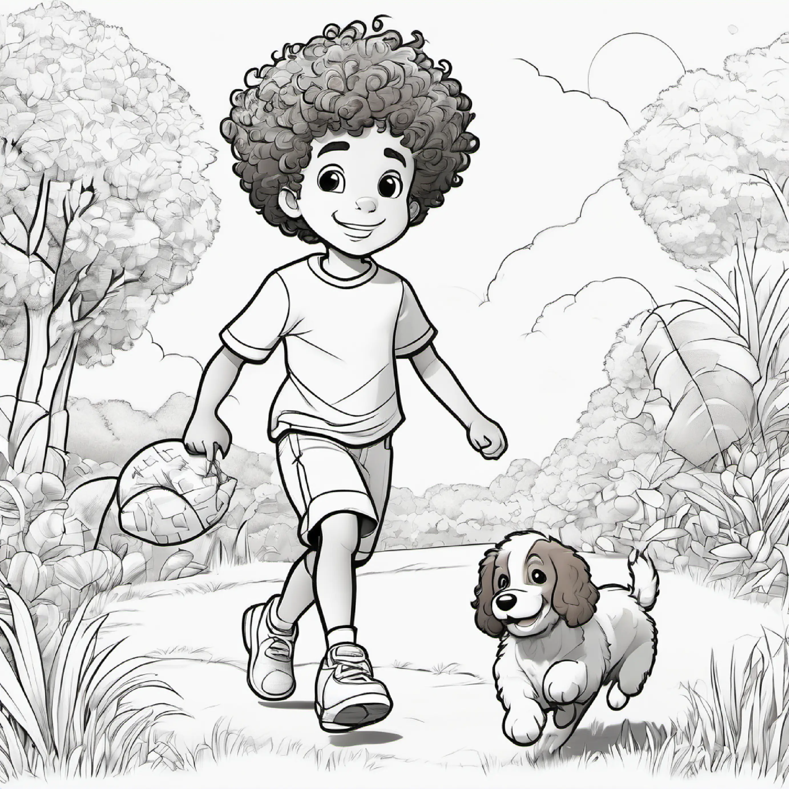 Samson and the dog play catch with a ball.