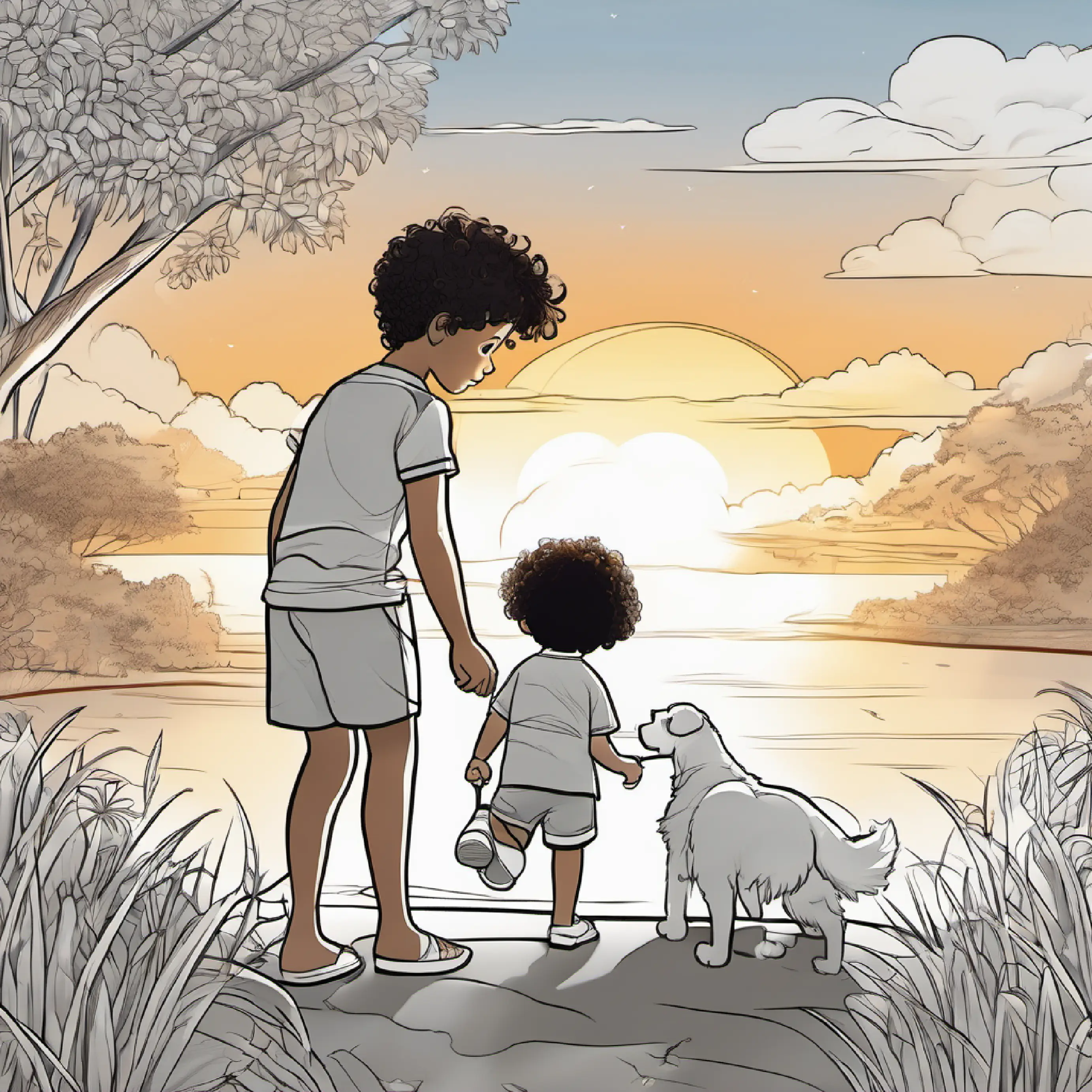 Samson and the dog enjoy playing until sunset.