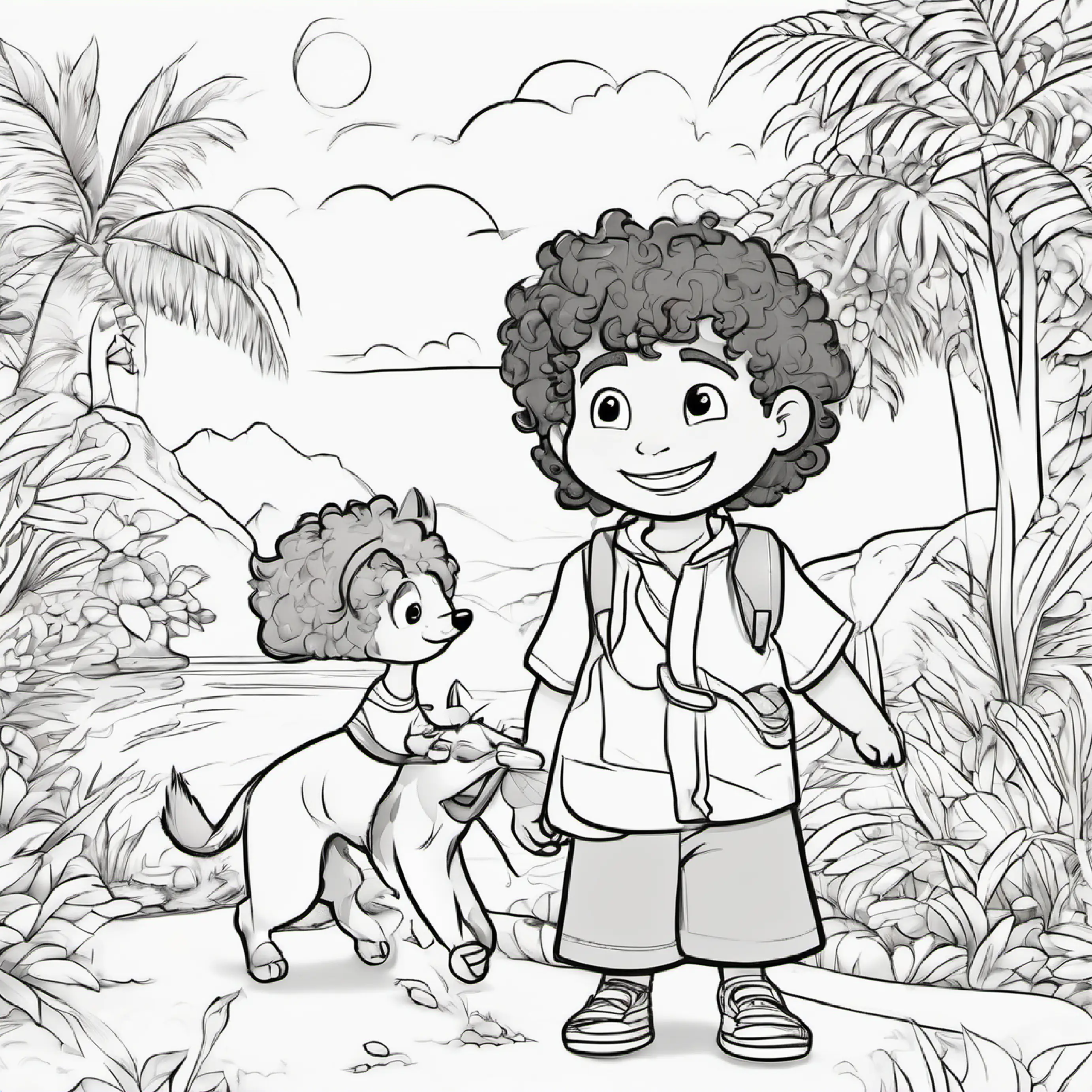 Samson's mom calls him to eat, and he waves goodbye to the dog.