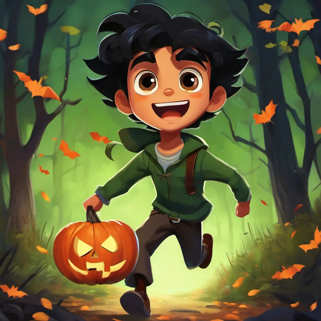 Brave boy with a big heart, black hair, and brown eyes runs with a clinking and clanging sound to confront Sneaky man with sly eyes and a sly smile, black hair, and green eyes, who looks surprised.