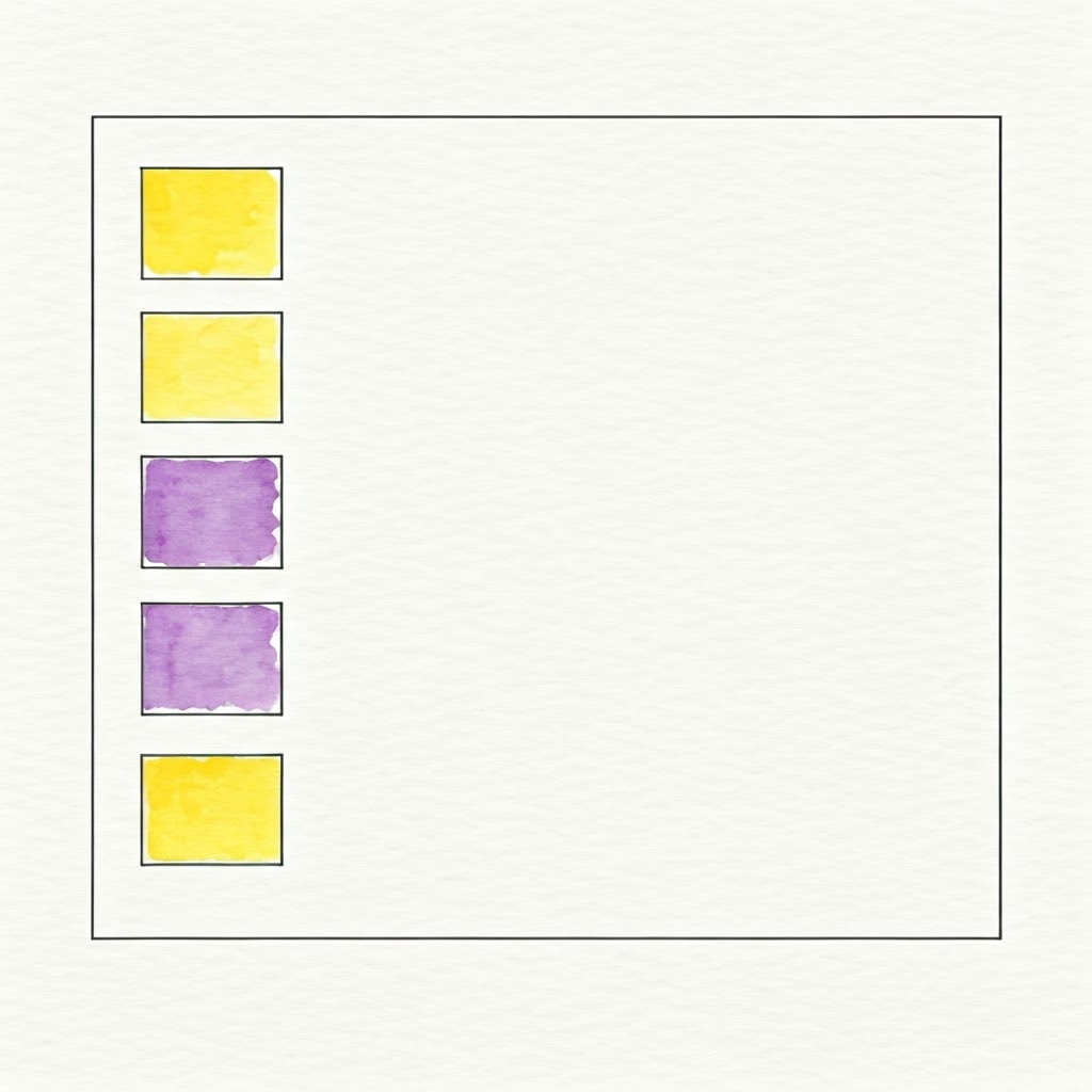 The chart with 5 yellow boxes and 3 purple boxes filled in.