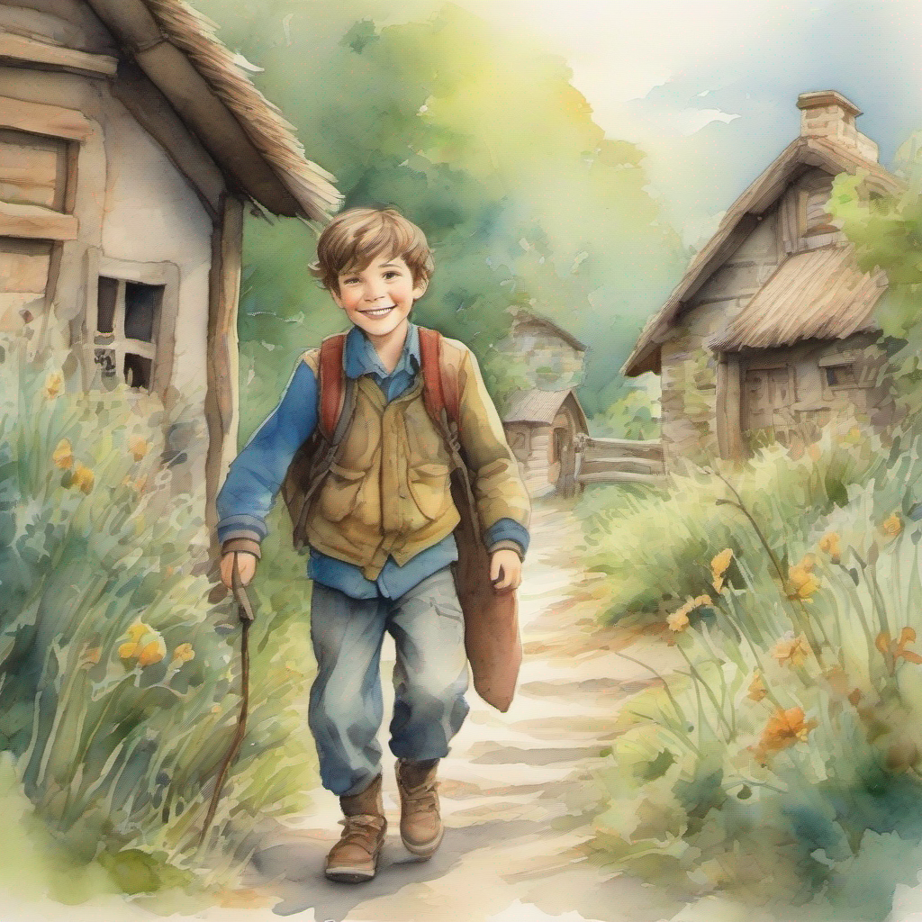 Adventure-loving boy with wild brown hair and friendly smile visits the old man's village and becomes part of their family