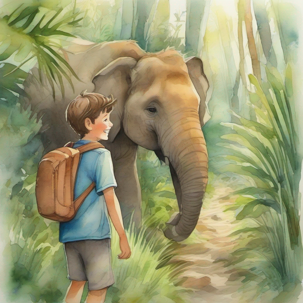 Adventure-loving boy with wild brown hair and friendly smile says goodbye to the old man's family and returns to the jungle