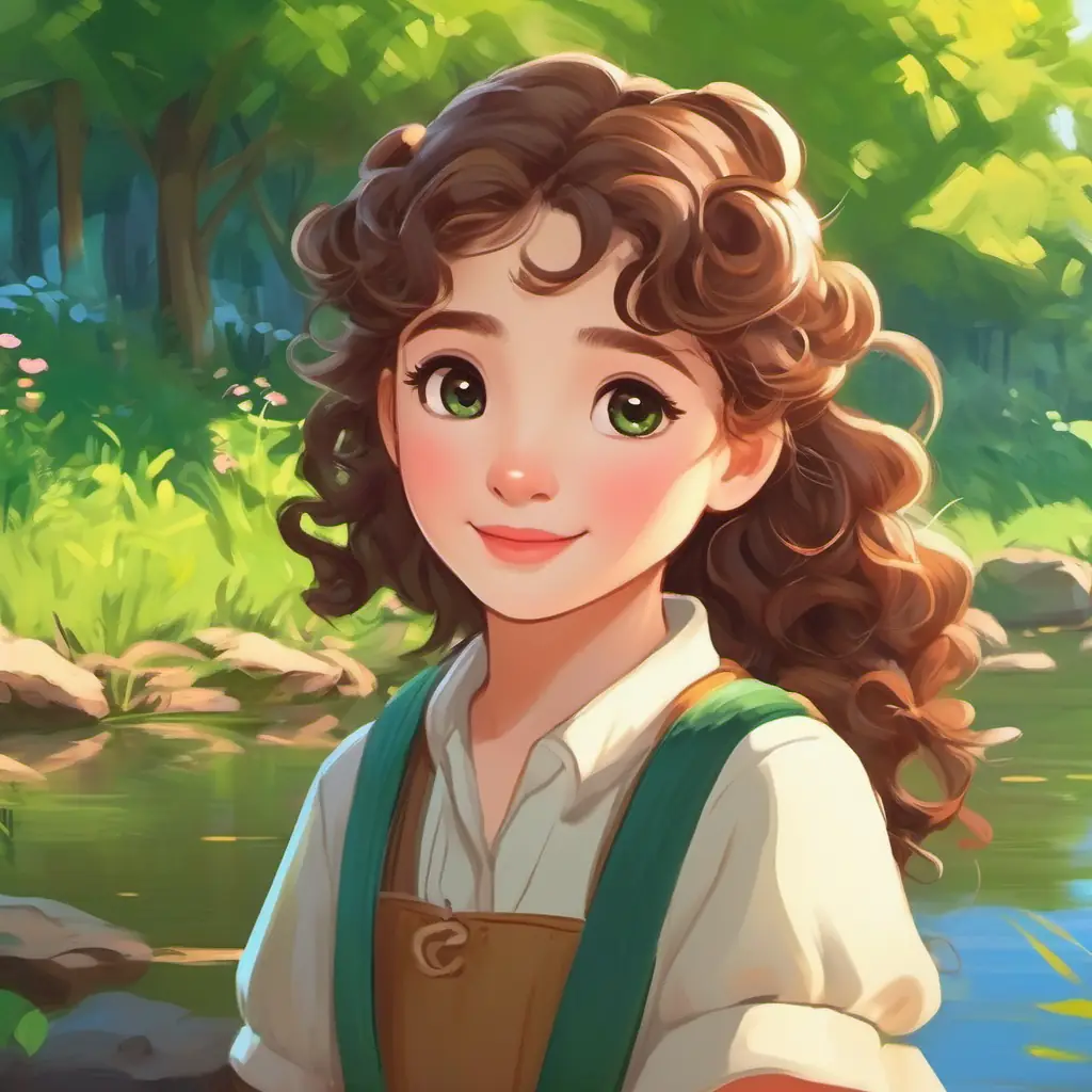 Introduction, setting the scene with Curly brown hair, bright green eyes, nature-loving girl and her special ability in the village by the river.