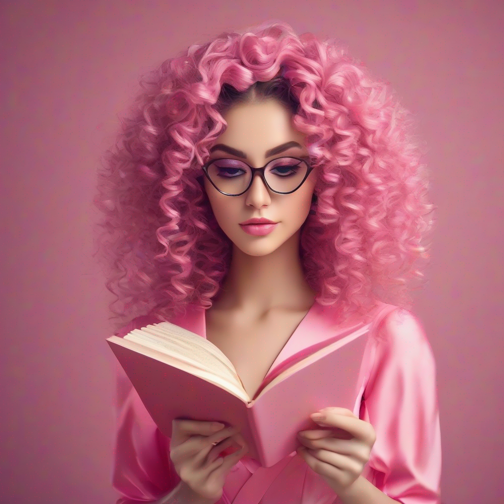 MrCool: stylish, Curly hair, glasses, pink dress, book in hand: unique heart