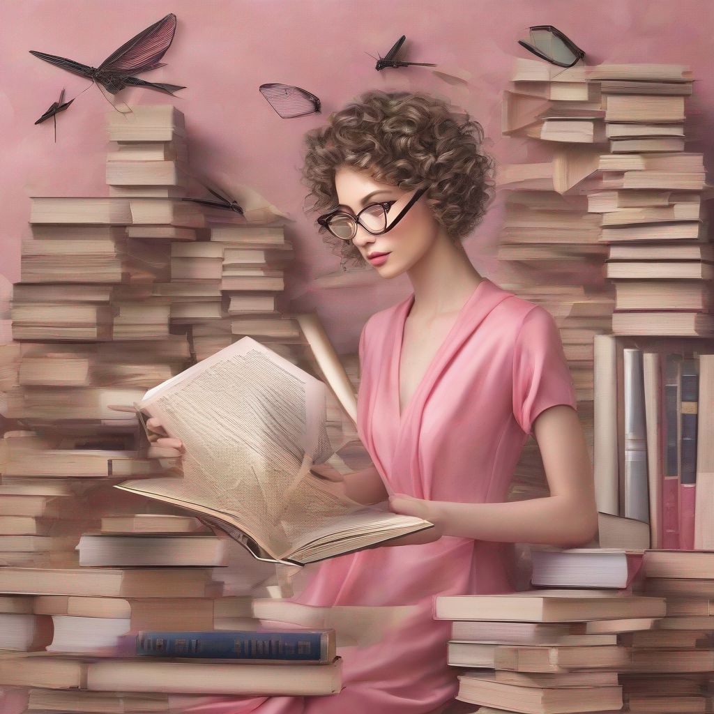 MrCool: cricket, Curly hair, glasses, pink dress, book in hand: books