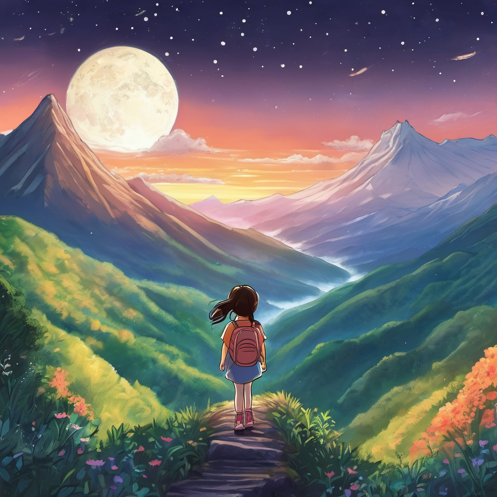 Finally, after weeks of traveling, Lily arrived at the foot of the mountain where the star was shining brightly. She had reached her destination! Excitedly, Lily climbed up the steep slopes of the mountain, her heart beating with anticipation. As she reached the top, she saw the star up close for the first time. It was even more magnificent than she had imagined.