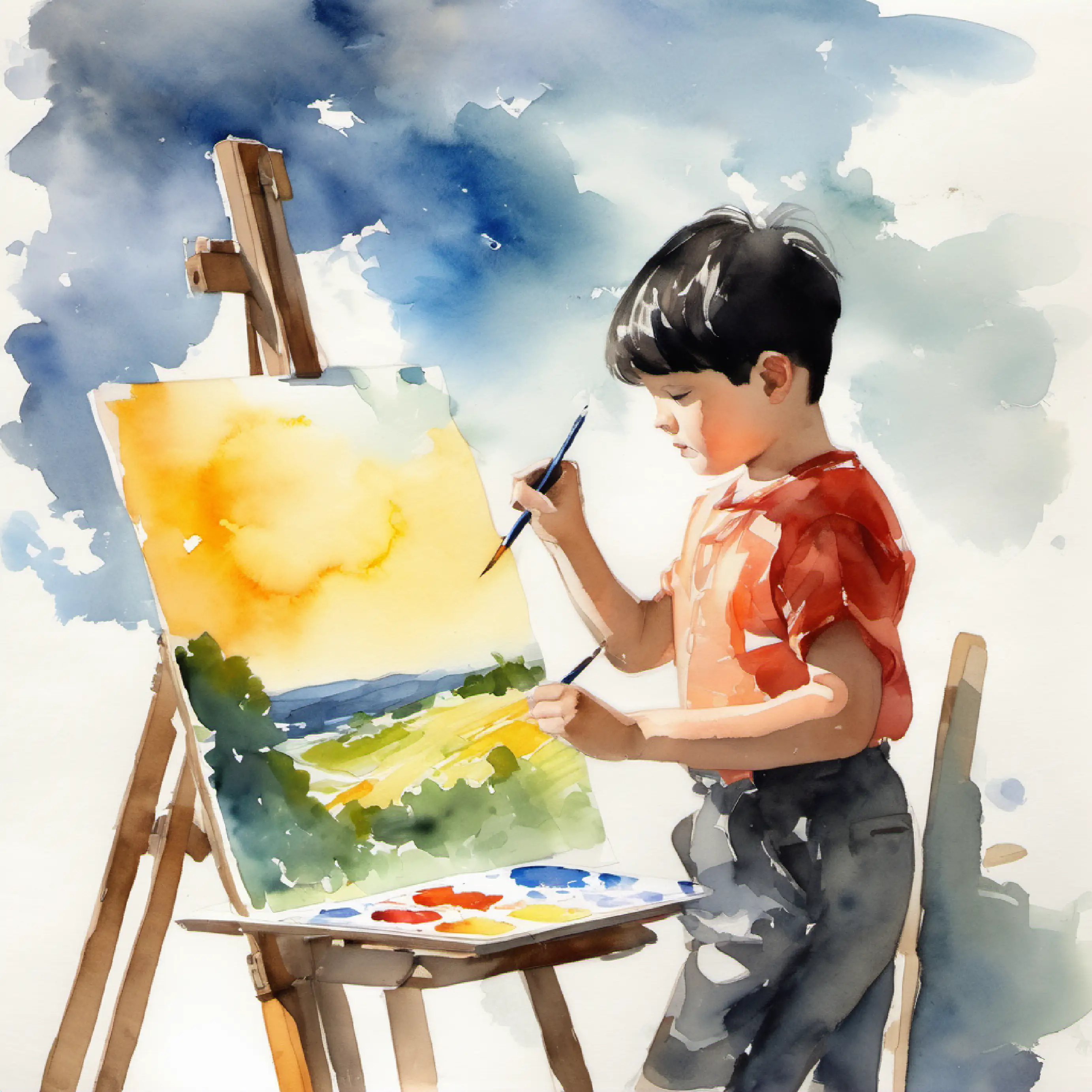 Lulu draws a sunny picture for the cloud.