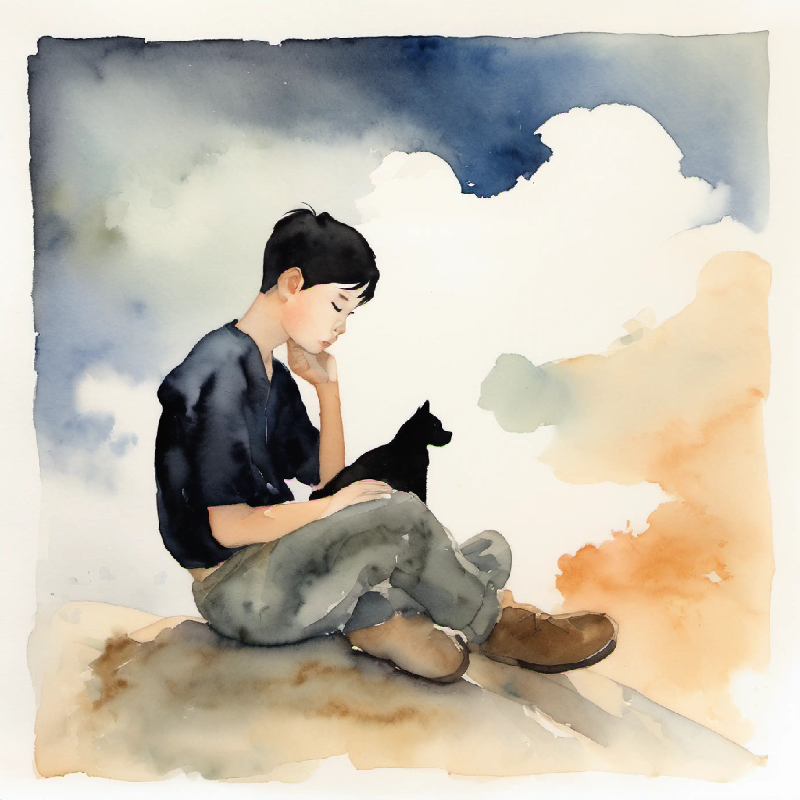 Lulu sits silently with the cloud, offering companionship.