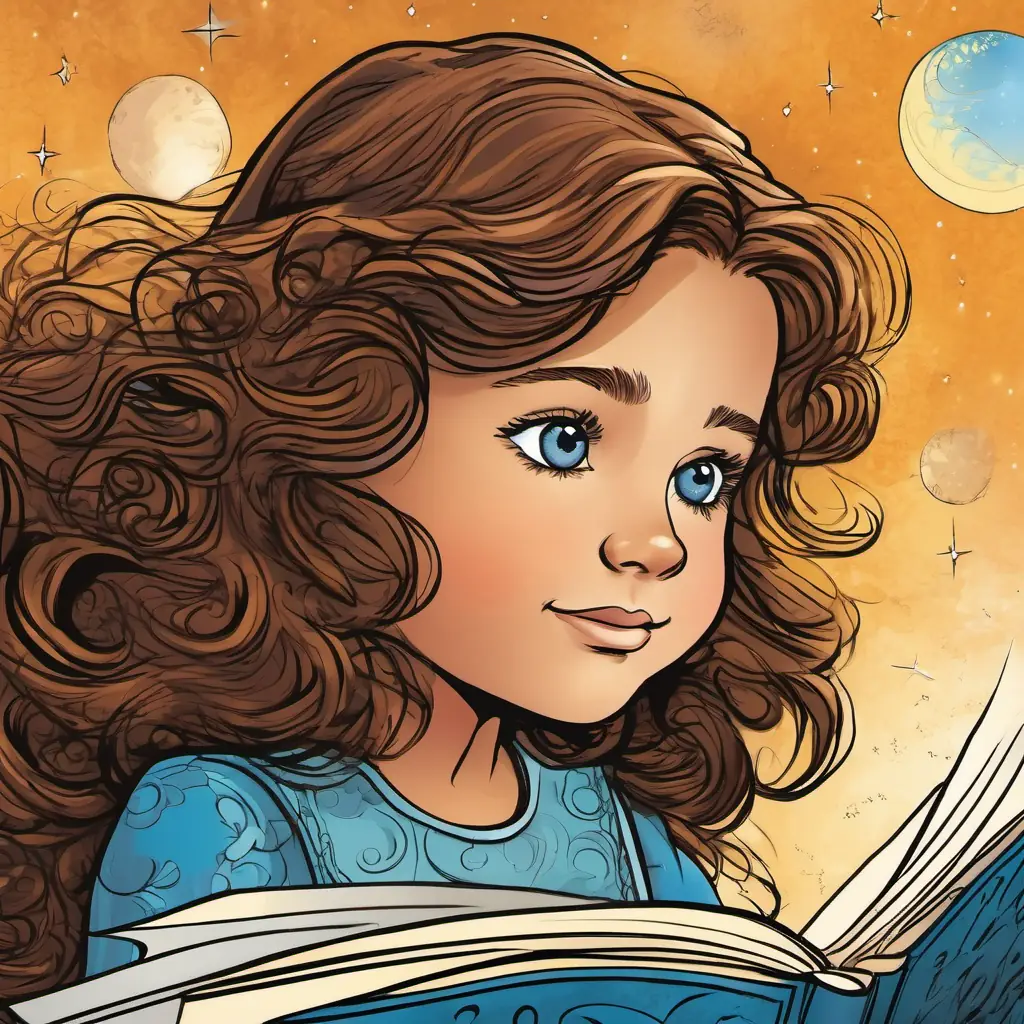 A young girl with curious blue eyes and wavy brown hair hears the star whisper her name, seeks Grandma's wisdom.