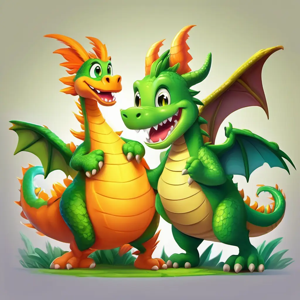 Silly green dragon with big wings, and goofy smile & Furry orange monster with a big grin, and twinkling eyes's adventure to the Enchanted Forest.