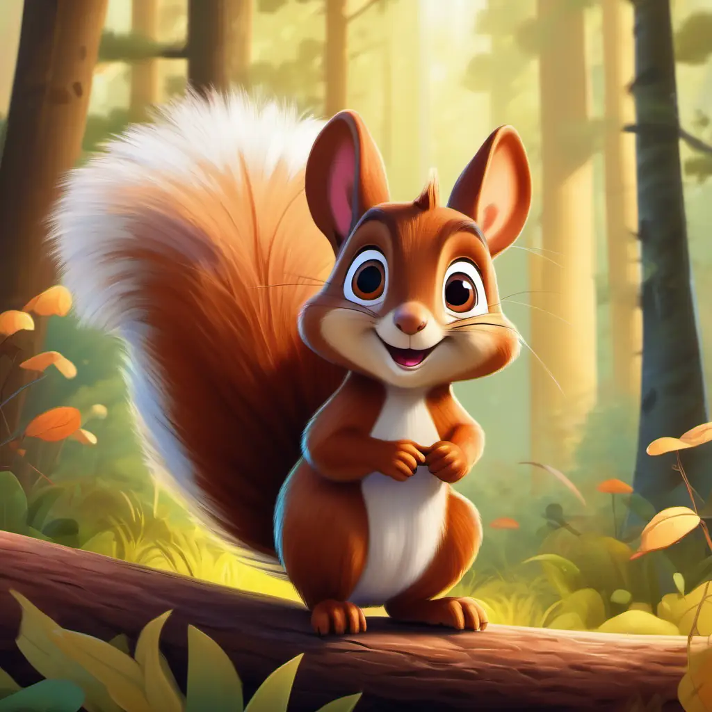 A brown squirrel with lively eyes and a fluffy tail's movie premiere in the forest