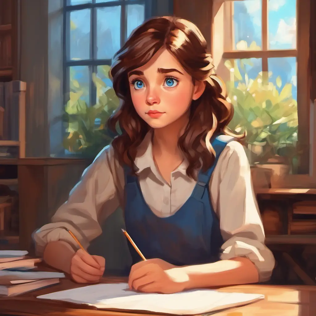 Girl with brown hair, blue eyes, thoughtful expression receives her test back with a poor grade.