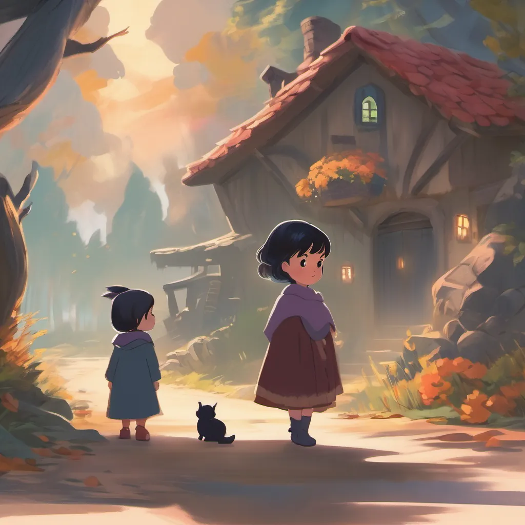 A cute, worried 3-year-old girl clutching a blanket, with shadowy witch figures in the background.