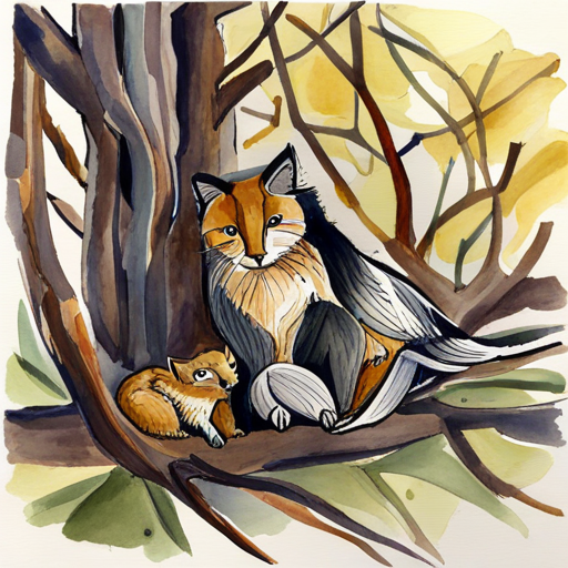 Scamp and his mother in the hollow tree