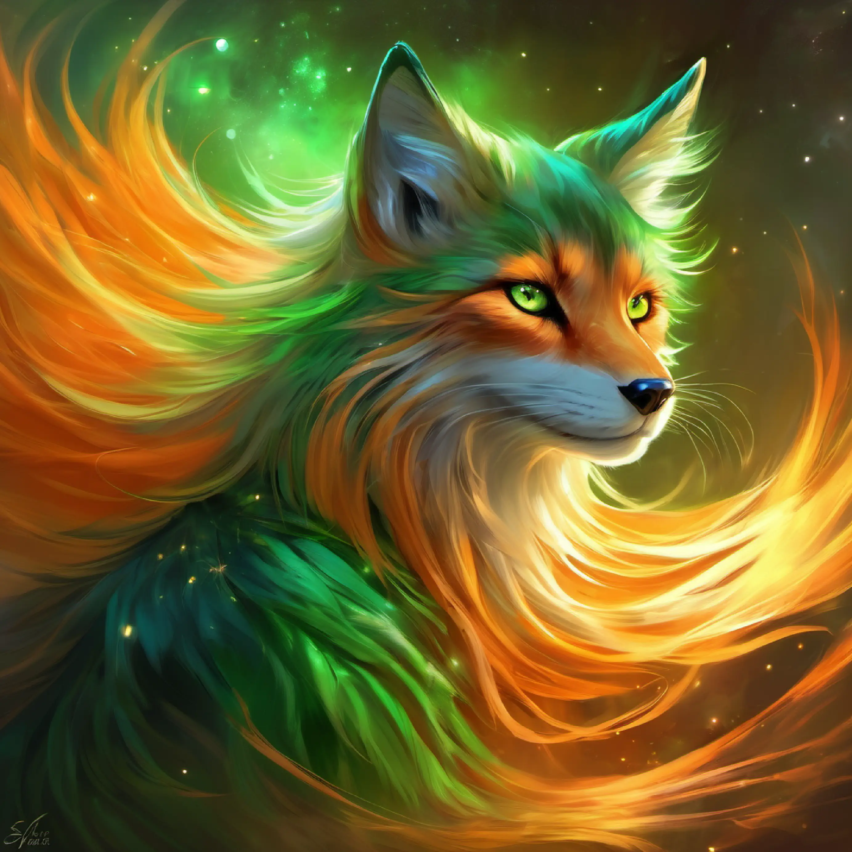 Introduction of Sly with vibrant orange fur and piercing green eyes and her sly and stealthy nature.