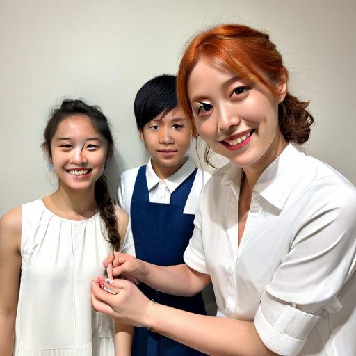 Sara with new friends, smiling and holding the magical necklace