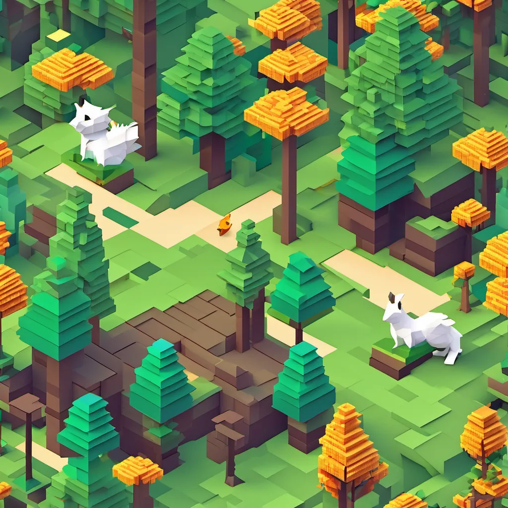 A sunny forest scene with a squirrel, a deer, and birds chirping in the trees.