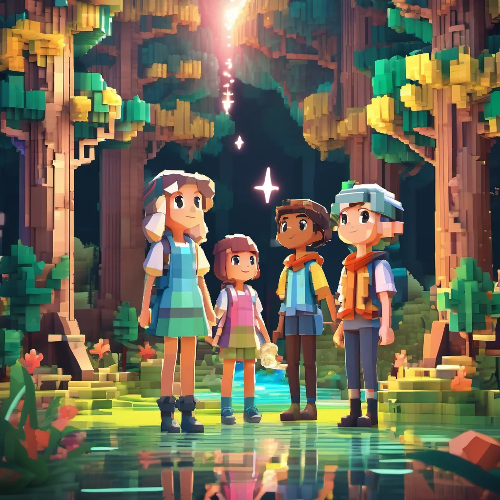 Three children looking excitedly into the depths of a magical forest.