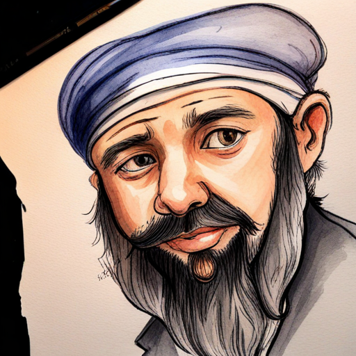 A boy looking curious and Wise sage with a turban and long white beard smiling