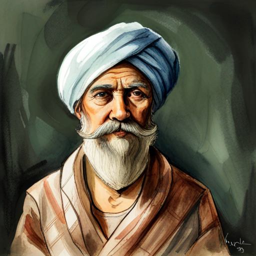 A boy looking confused and Wise sage with a turban and long white beard patiently explaining