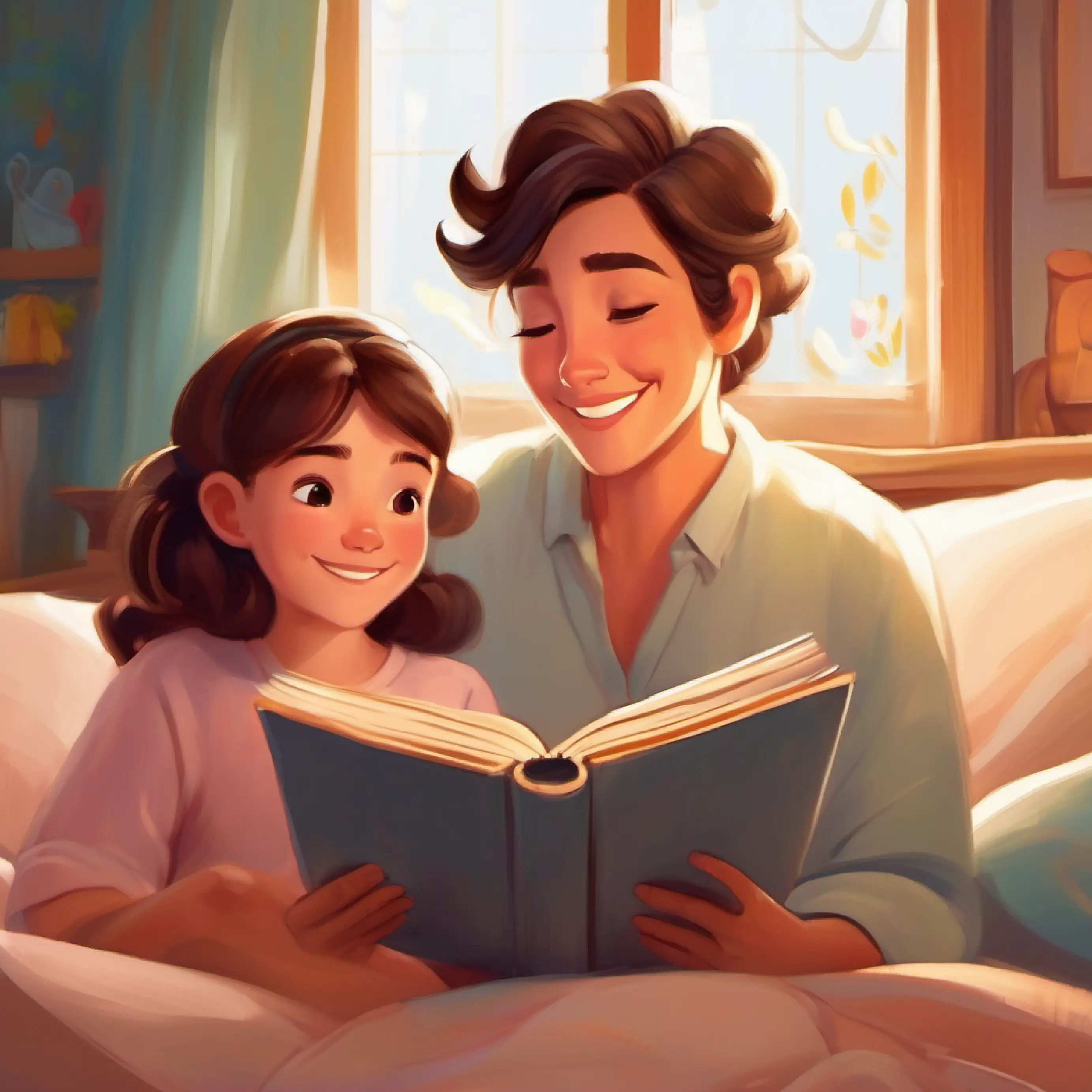 Warm smile, kind eyes, hair in a bun or flowing, always loving sharing a surprise, a special bedtime story