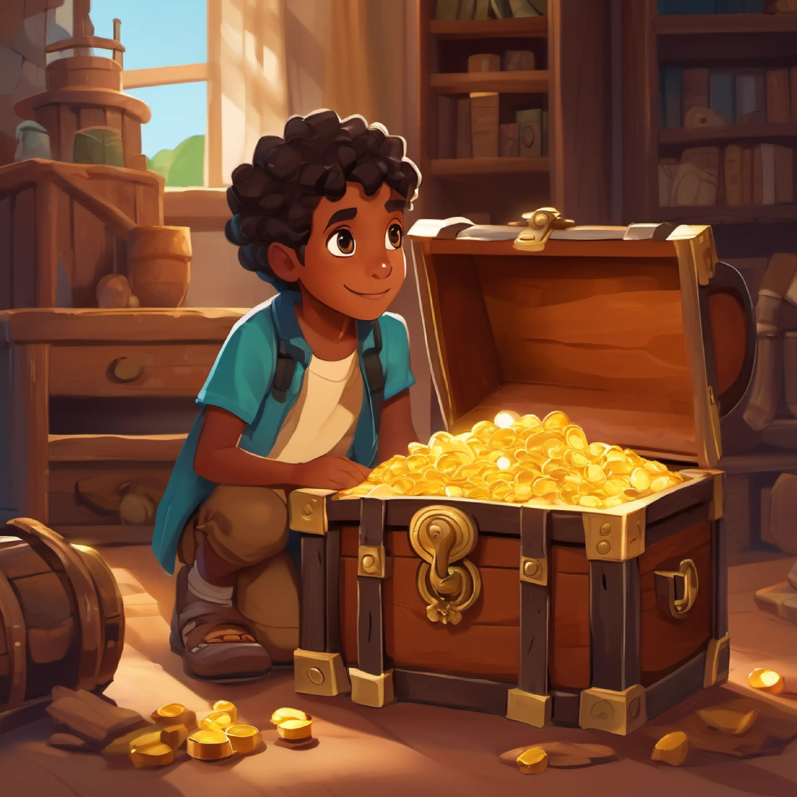 Introduction to Eight-year-old boy with brown skin and big, curious eyes and the treasure chest discovery at his home in NorthShore