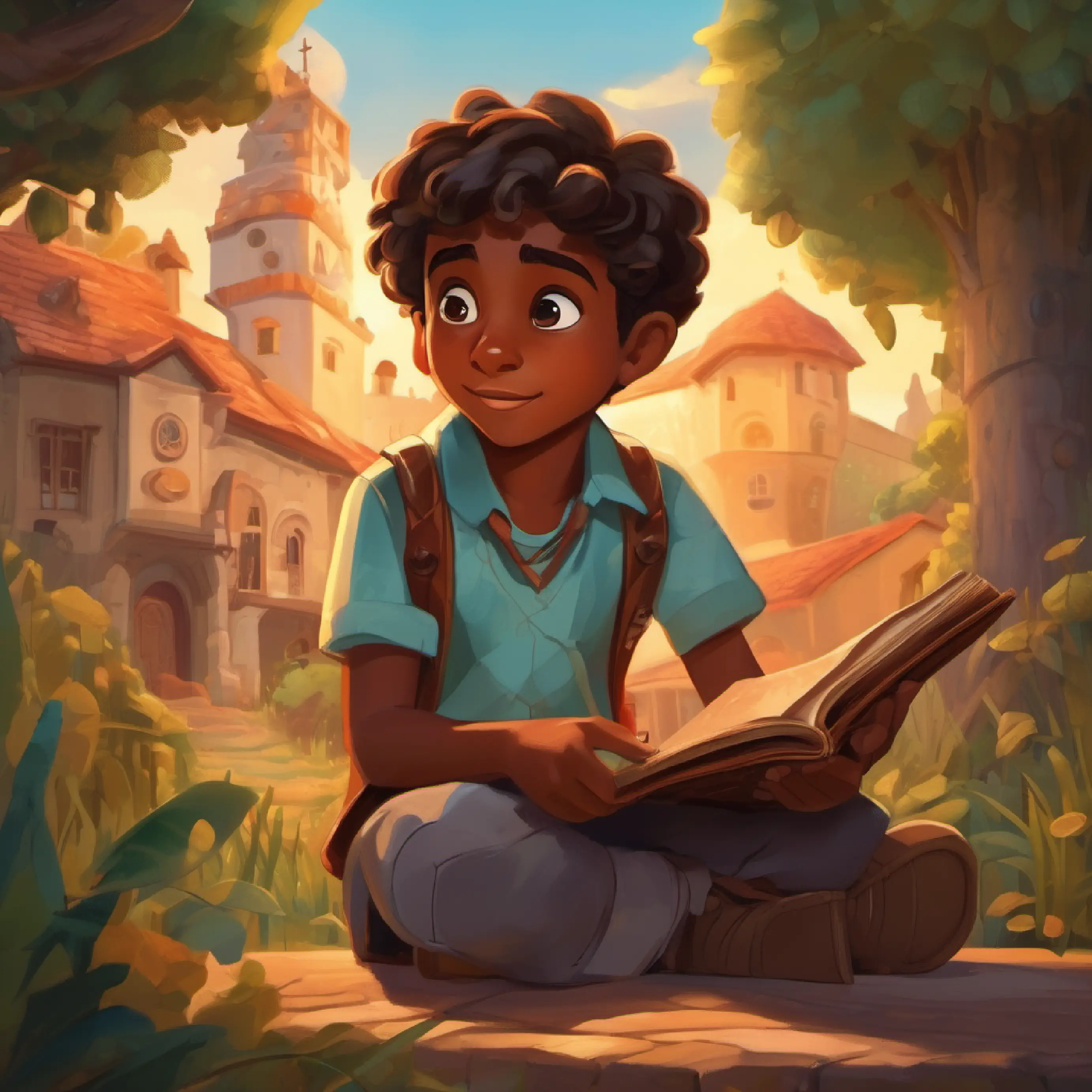 Eight-year-old boy with brown skin and big, curious eyes discovers a riddle on the chest and a key appears when he promises honesty