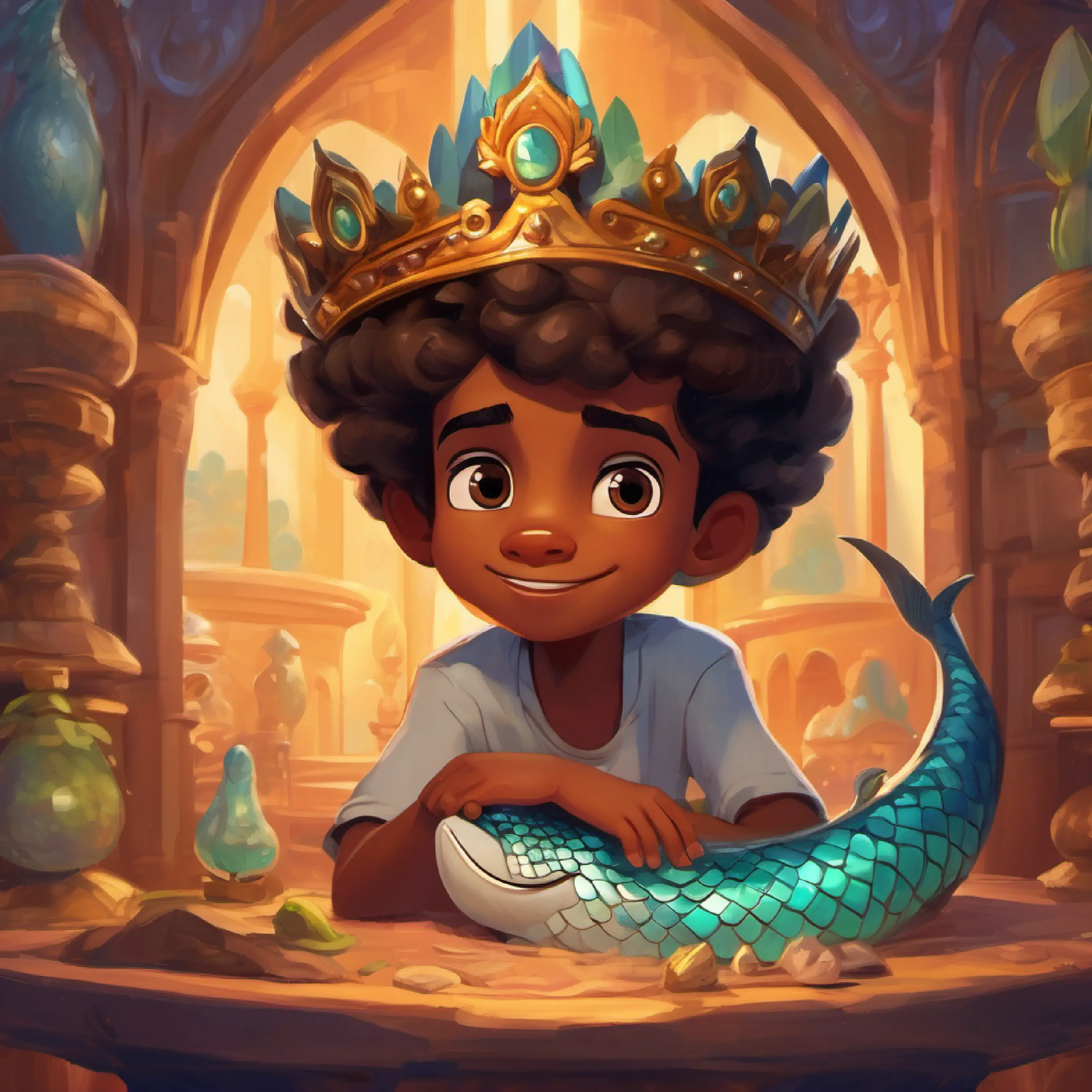 Eight-year-old boy with brown skin and big, curious eyes faces a test of honesty with the queen mermaid's lost crown