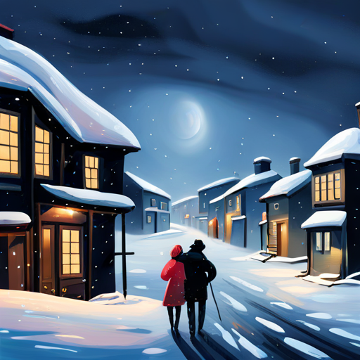 Illustration of a snowy storm and people in their homes