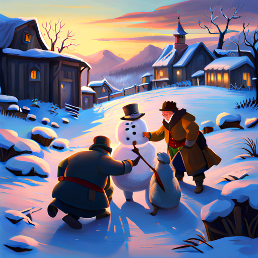 Frosty playing with the villagers in the snow