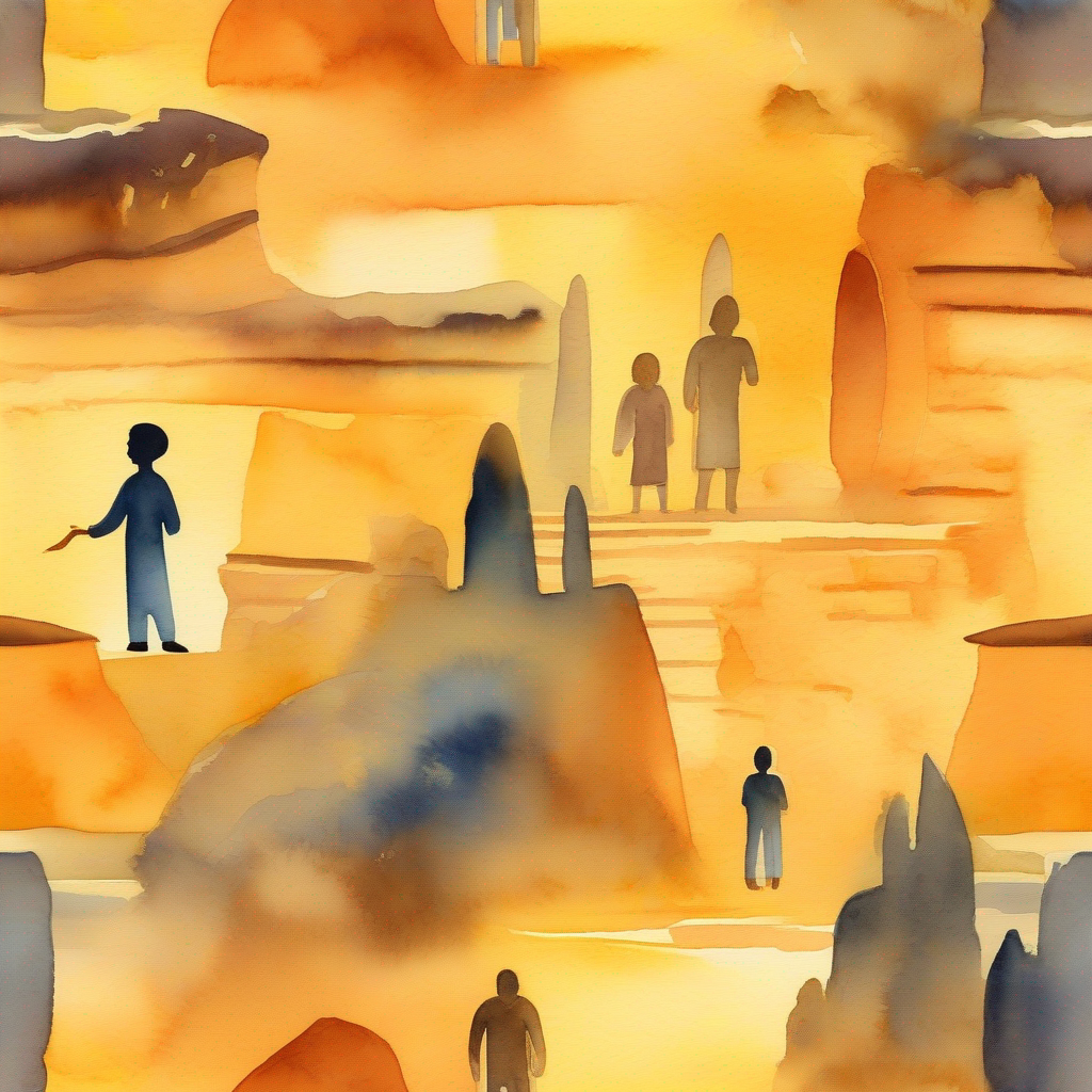 Exploring cave, ancient hieroglyphics, warm golden glow