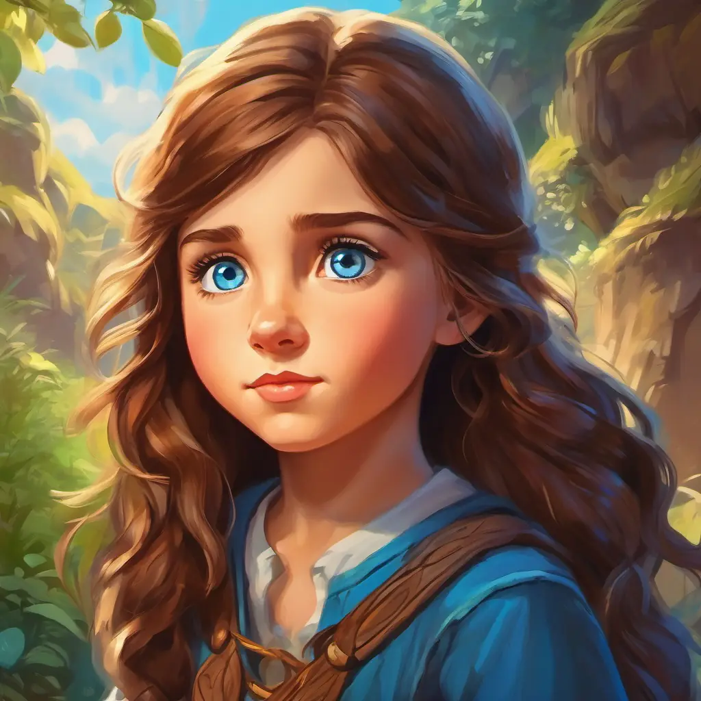 Curious girl with brown hair and blue eyes, adventurous spirit hears a whisper after finding the amulet.