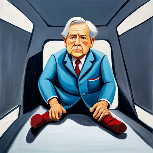 Alfred sitting alone in a spaceship, looking sad