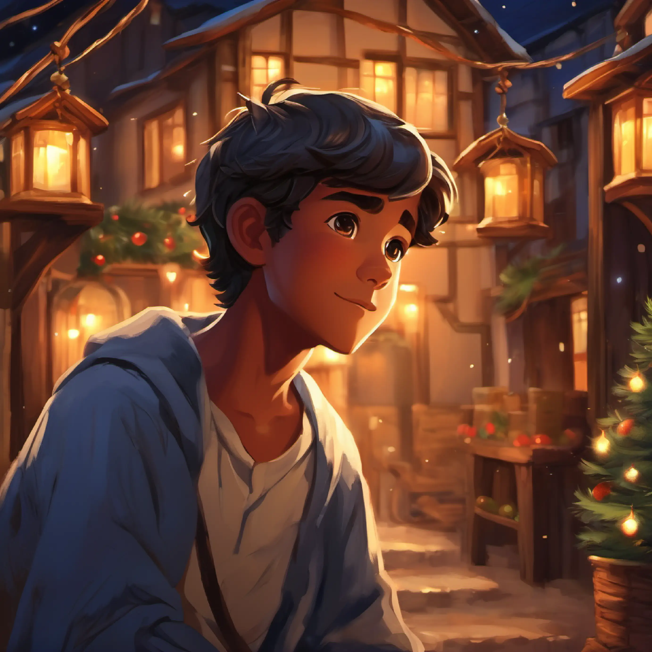 Village boy with tanned skin, brown eyes, kind-hearted's promise, emotional understanding, moonlit farewell