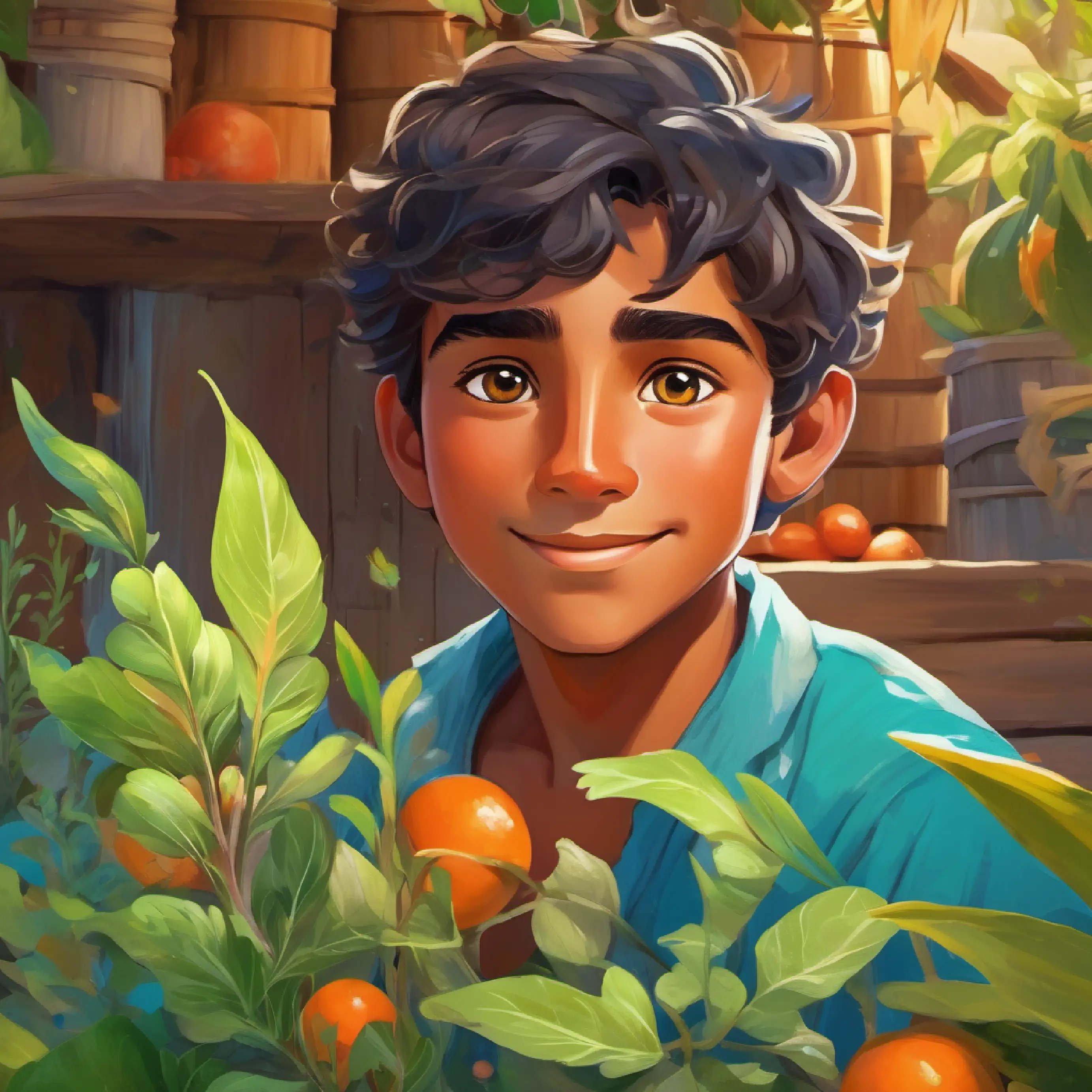 Village boy with tanned skin, brown eyes, kind-hearted, Mermaid with green-tinted skin, bright blue eyes, healer collecting herbs, trust and friendship