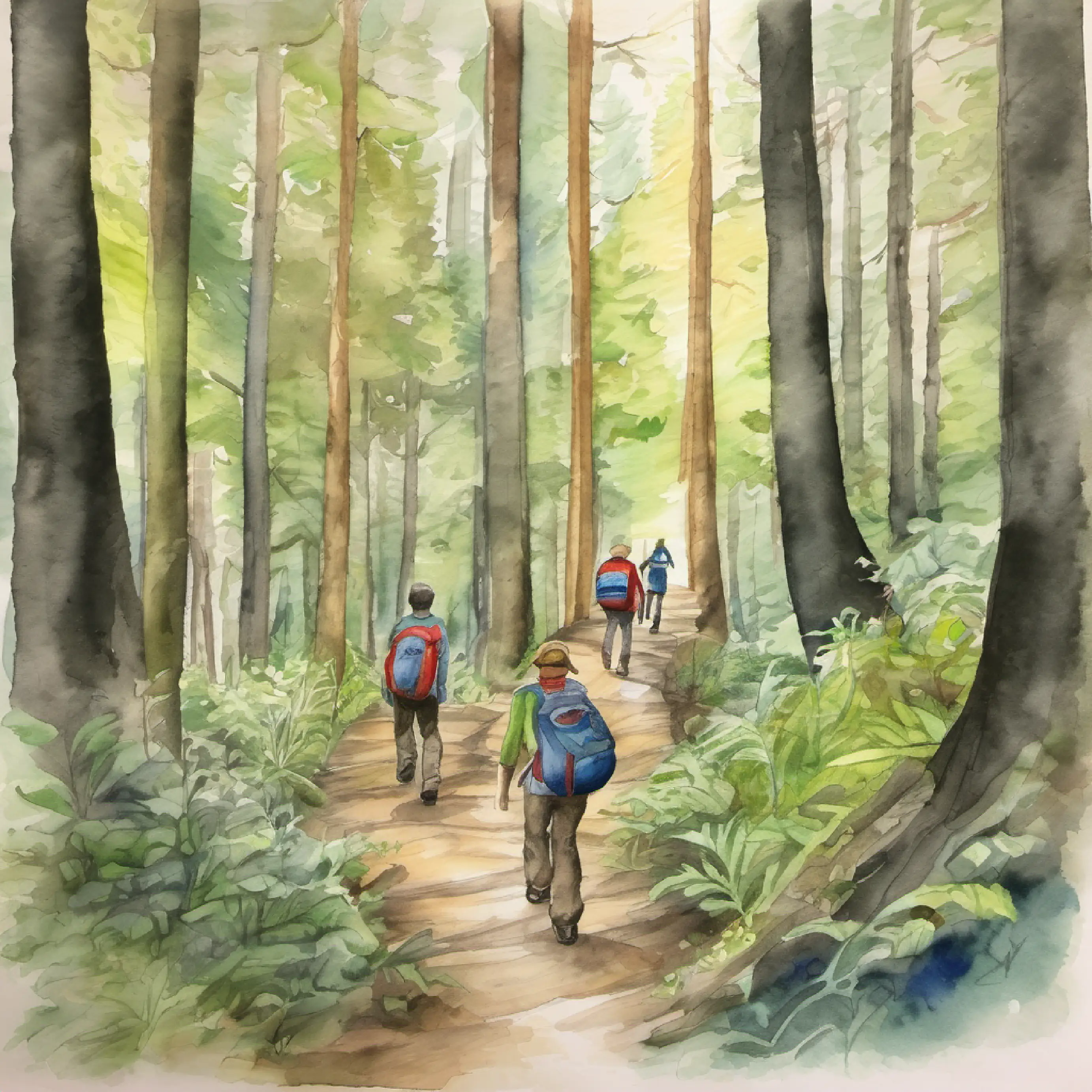 Friends work as a team to navigate the forest.
