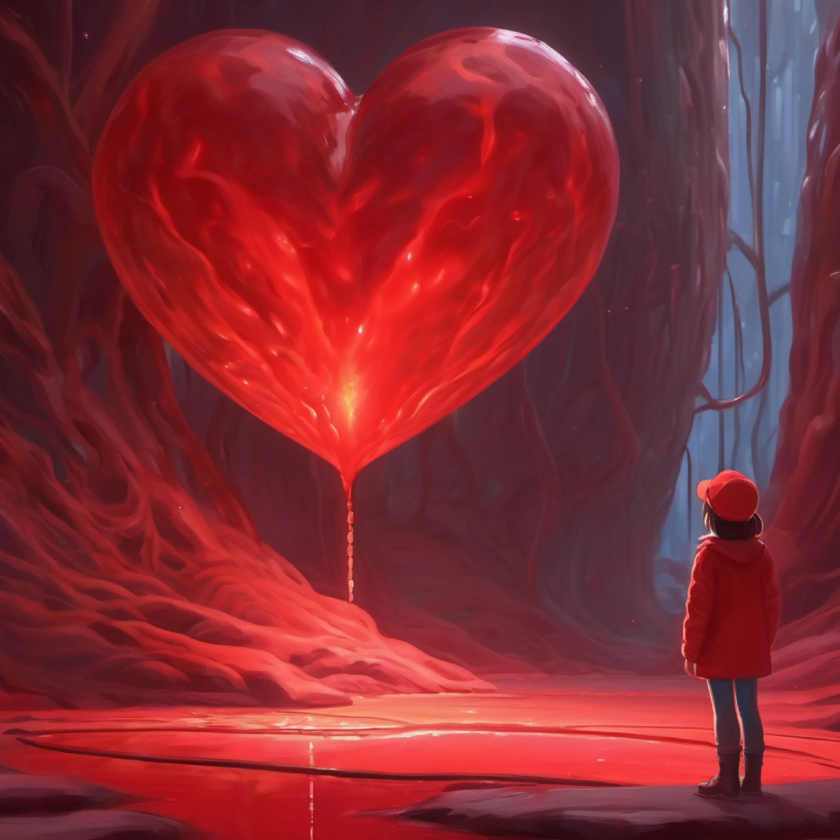 the girl red blood cell looking at the biggest heart organ
