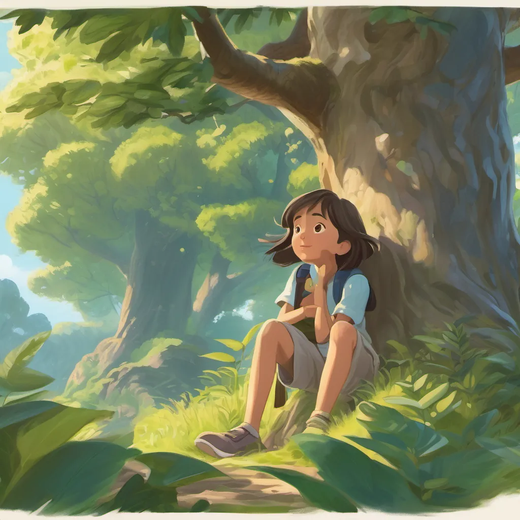 A girl covering her eyes and counting for a game of hide and seek, while a boy hides behind a large, leafy tree.