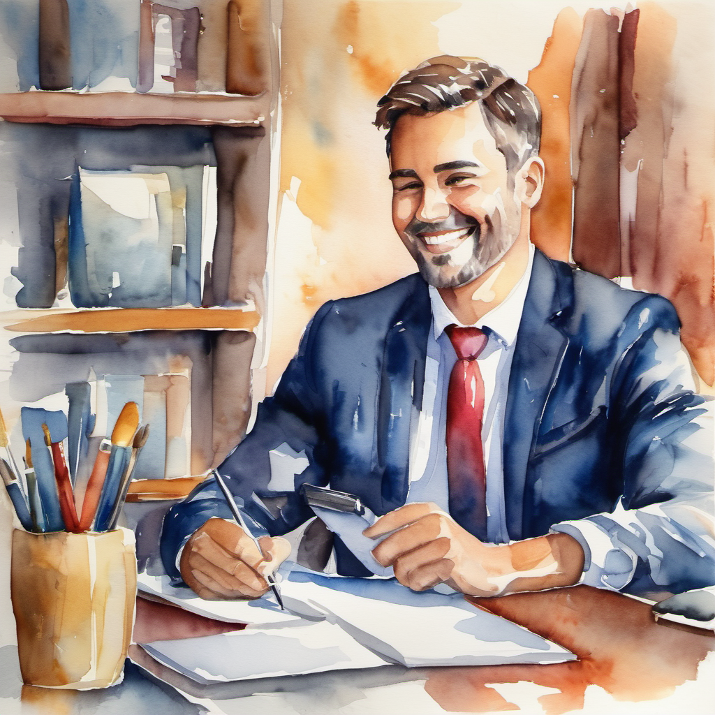 Fair man with a smile, hardworking and confident thinking if he can become a businessman