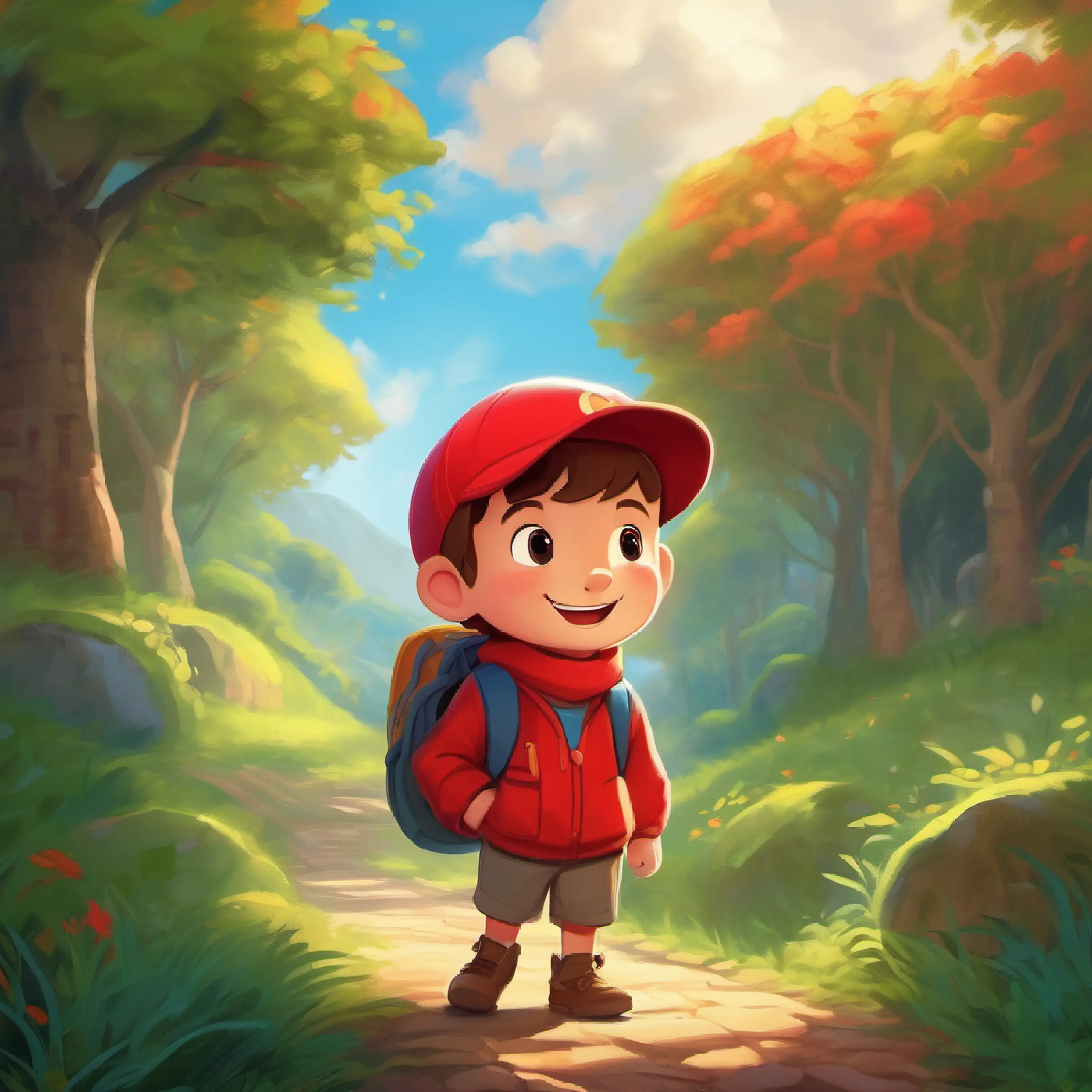 Introduction to Brave boy with kind eyes and a ready smile, wears a red cap and the discovery of the magic world entry.