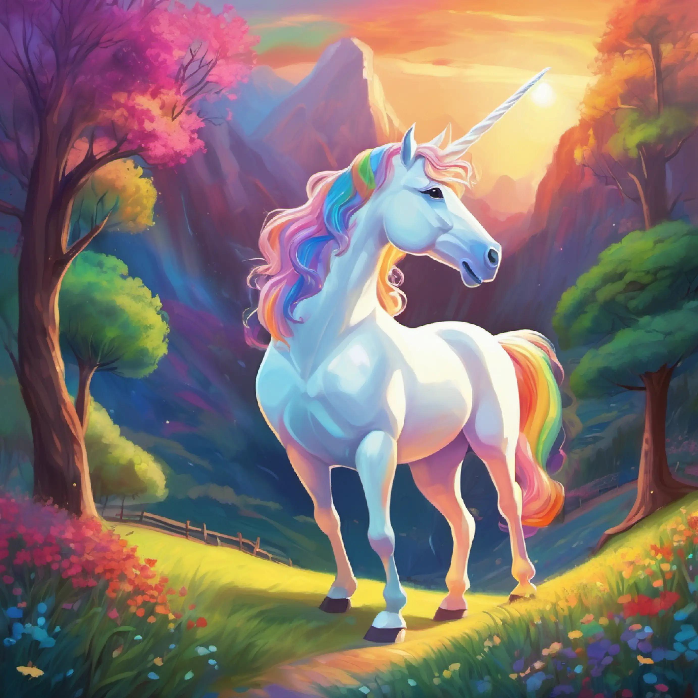 They reach a valley, cheer up White unicorn with sad eyes, rainbow mane, loses and regains shimmer the sad unicorn.