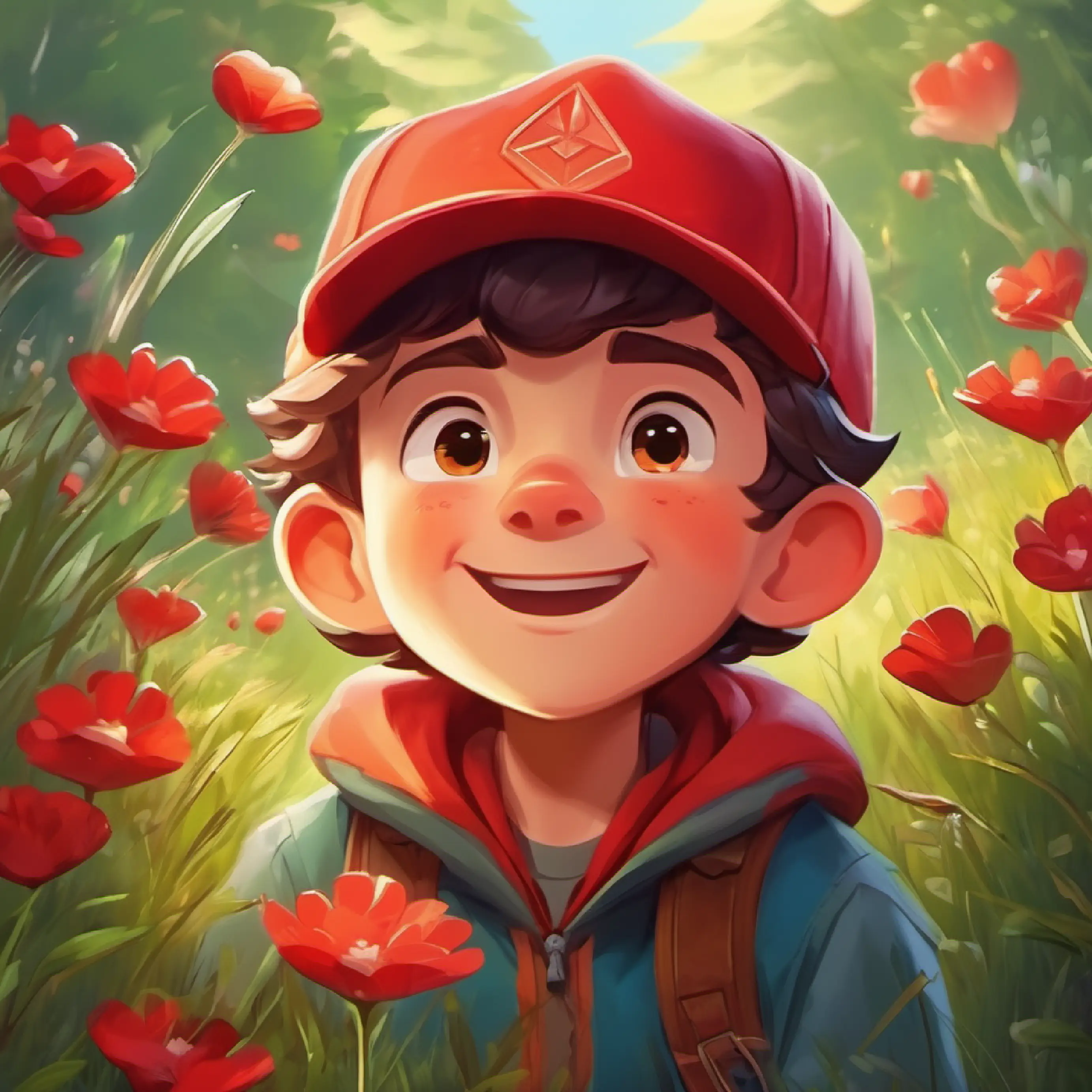 Brave boy with kind eyes and a ready smile, wears a red cap uses his experiences to revive the Heartstone in Crystal Meadow.