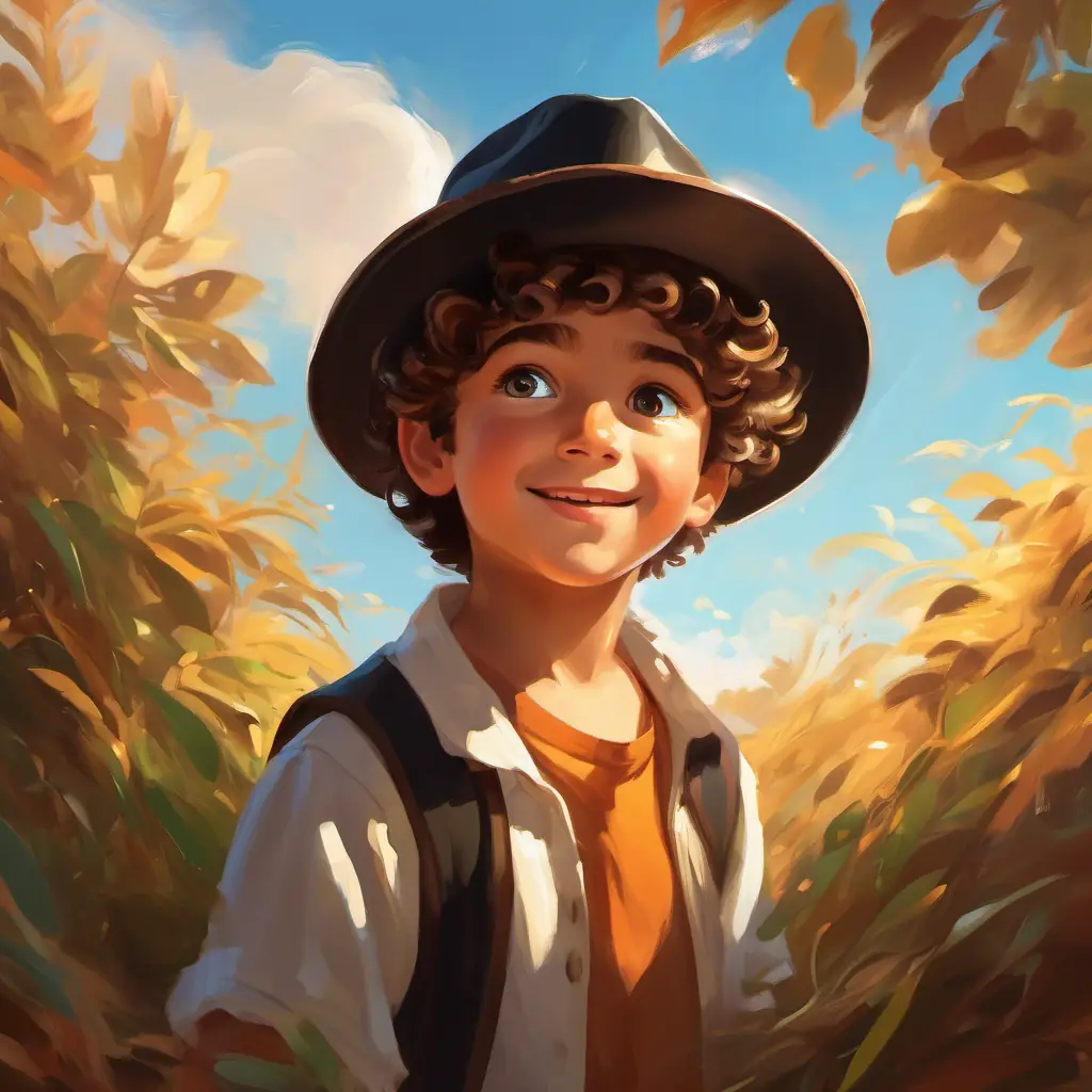 Encountering a radiant wisp, feelings of joy for Sardinian boy with chestnut curls, eyes like the sunlit sea, black hat.