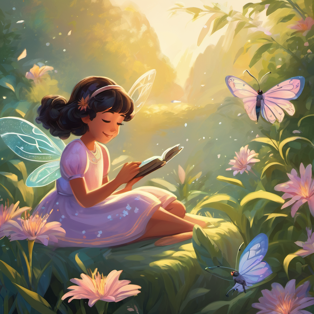 The fly eagerly fluttered its wings and landed on Lily's palm. From that day on, they became the best of friends. The fly introduced itself as Sparkle, the Fairy Fly, and it had the ability to grant wishes! Sparkle explained that they could have all sorts of adventures together, just by using their imaginations. Every night before bed, they would cuddle up on Lily's pillow as she shared her dreams and wishes with Sparkle.