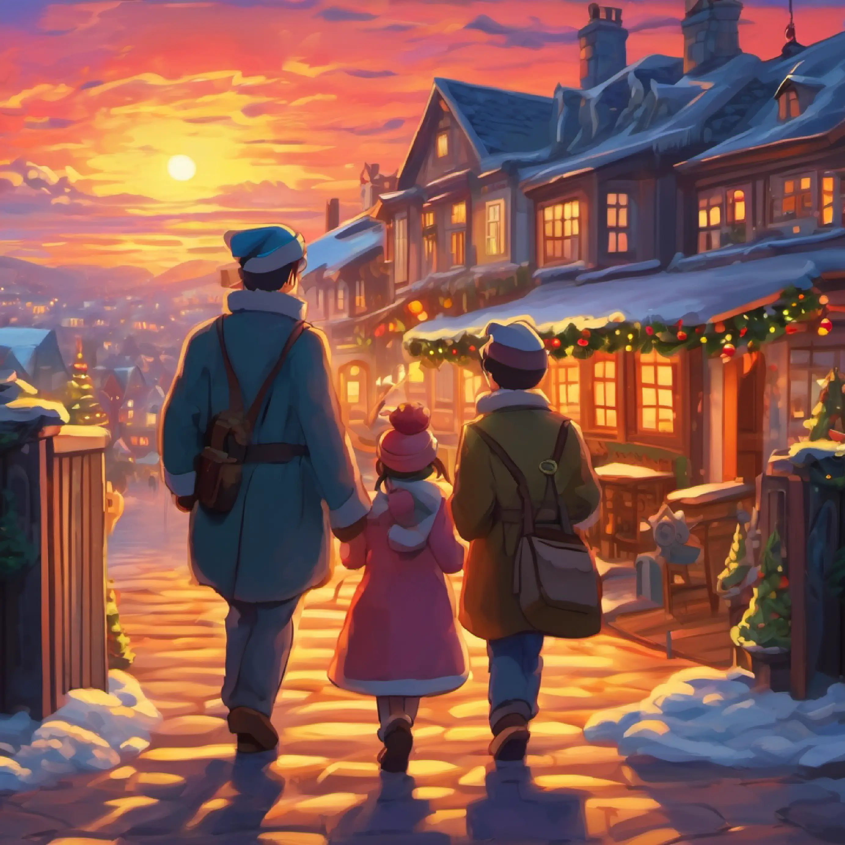 The story's conclusion as the characters depart, depicting a sunset.